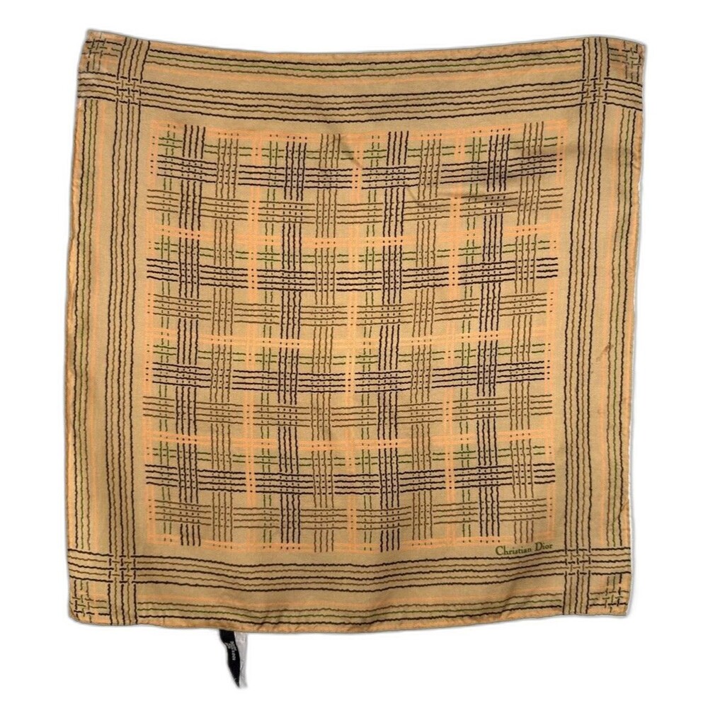 Vintage Christian Dior Silk Scarf 15” Square Geometric Brown Orange Made France